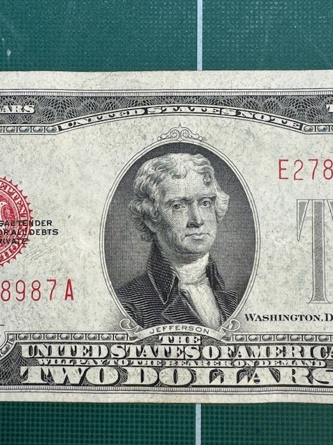 アメリカ合衆国　ジェファーソン　2ドル札　レッドシール　2ドル紙幣　1928年_画像3