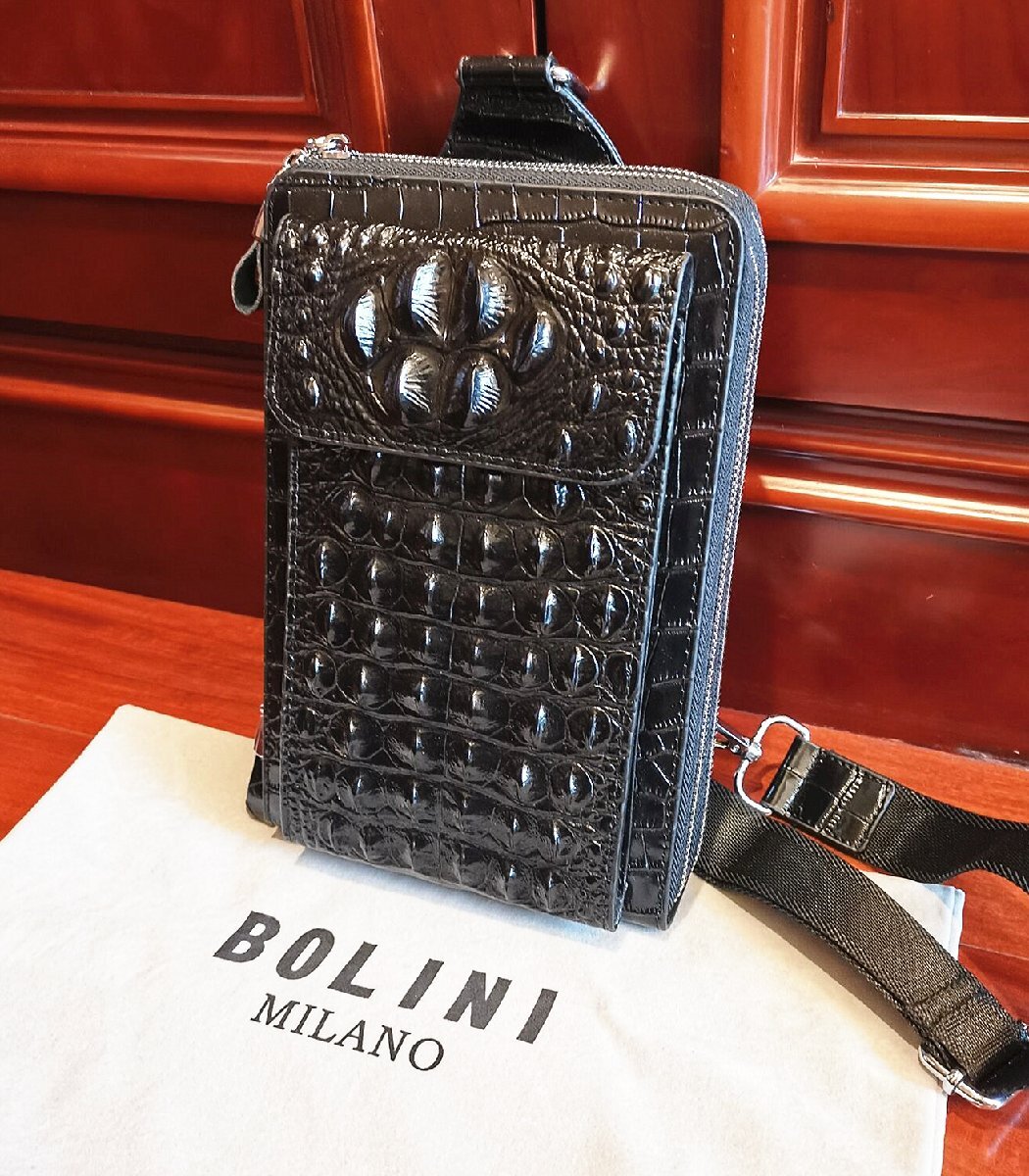 最上級逸品*18万◆イタリア・ミラノ発*BOLINI/ボリニ・最上級牛革・クロコダイル*ショルダーバッグ/リュックサック・黒_画像8