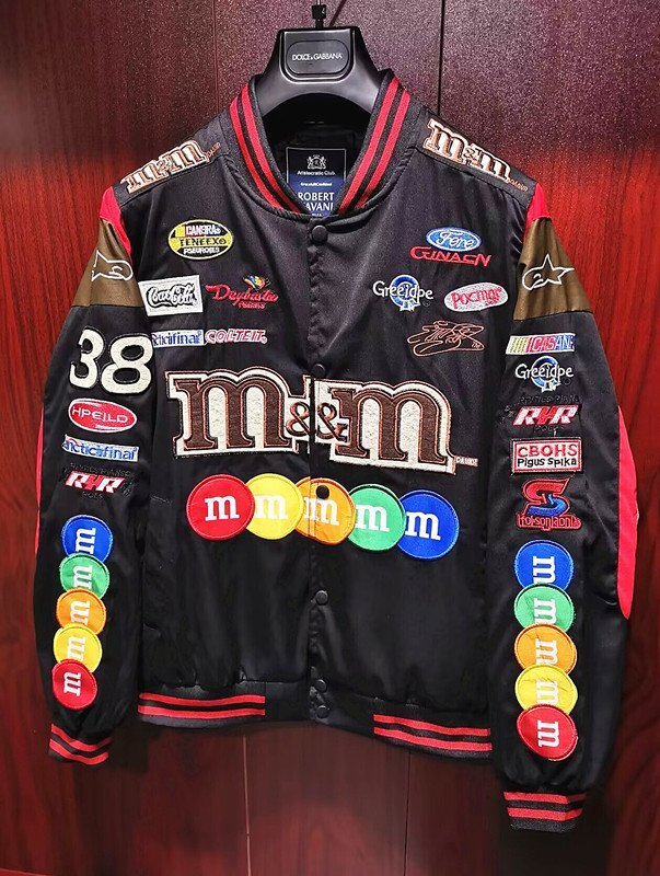 限定品※定価8万◆イタリア・ローマ発*ROBERT CAVANI/ロベルトカバーニ・m&m's*豪華刺繍・ワッペン・スタジアムジャンパー/XLサイズ・黒_画像2