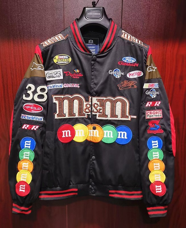 限定品※定価8万◆イタリア・ローマ発*ROBERT CAVANI/ロベルトカバーニ・m&m's*豪華刺繍・ワッペン・スタジアムジャンパー/XLサイズ・黒_画像1