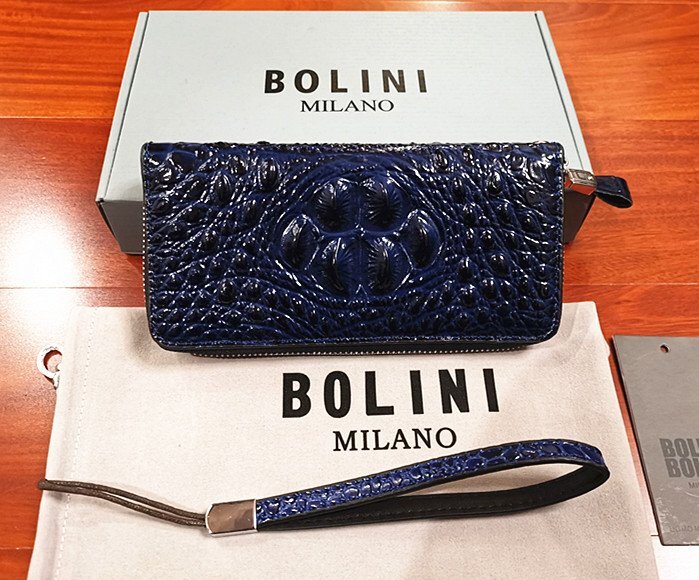 逸品*イタリア製※定価15万◆イタリア・ミラノ発*BOLINI/ボリニ・最上級牛革・クロコダイル*ラウンドファスナー 長財布・紺の画像9