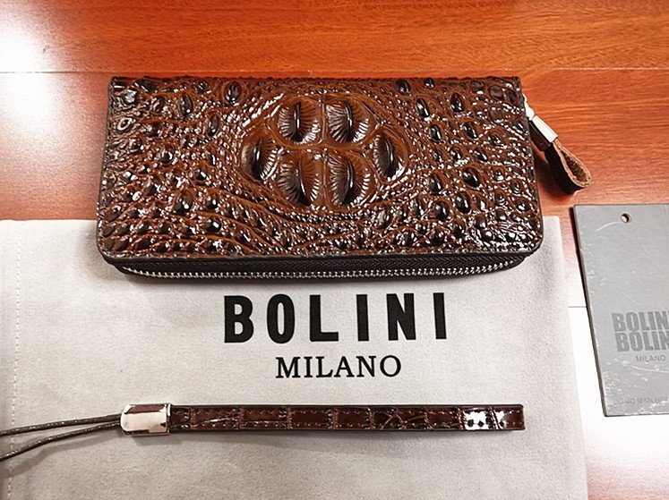 逸品*イタリア製※定価15万◆イタリア・ミラノ発*BOLINI/ボリニ・最上級牛革・クロコダイル*ラウンドファスナー 長財布・茶色_画像2