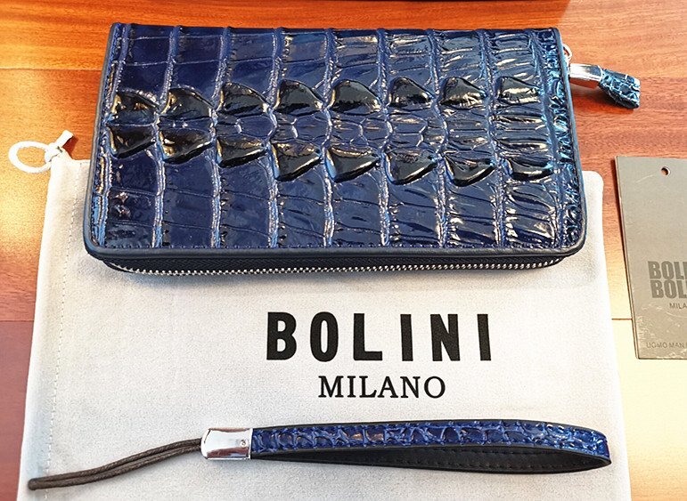 最高峰逸品*イタリア製※定価18万◆イタリア・ミラノ発*BOLINI/ボリニ・最上級牛革・クロコダイル*ラウンドファスナー 長財布・紺_画像3