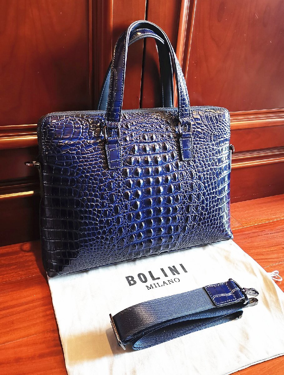 最高級逸品20万◆イタリア・ミラノ発*BOLINI/ボリニ・最上級牛革・クロコダイル*ビジネスバック/ブリーフケース・紺_画像5