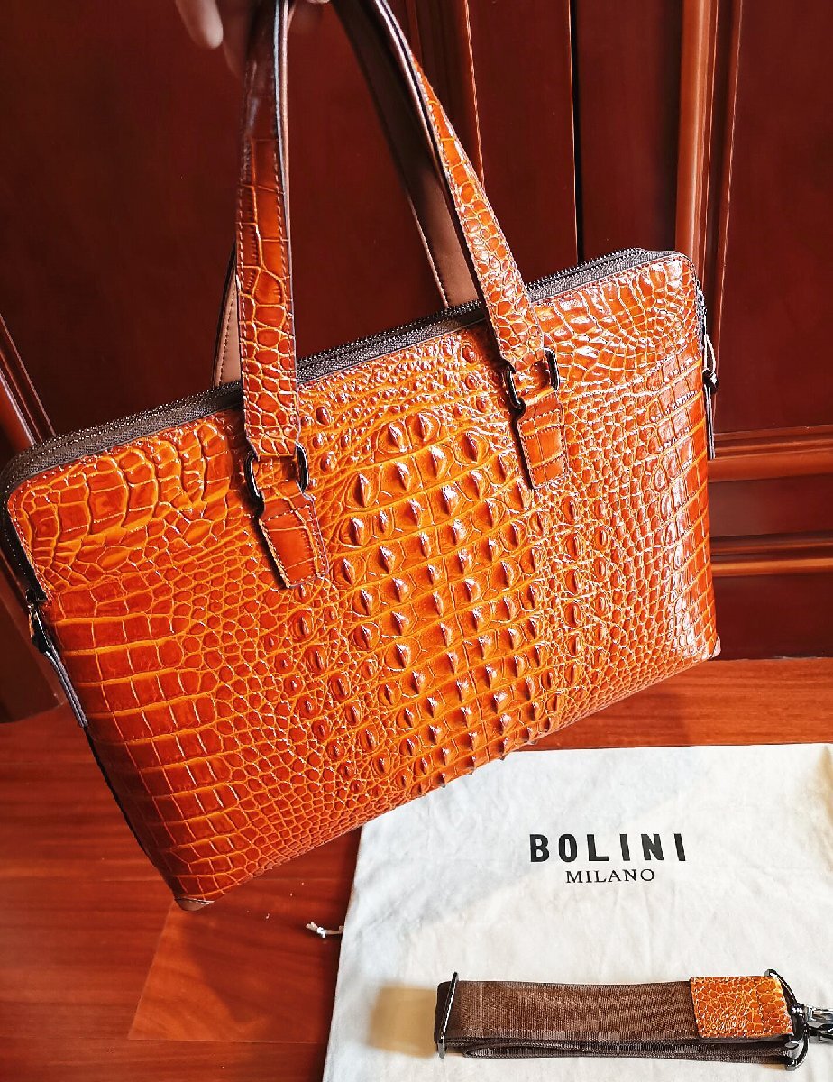 最高級逸品20万◆イタリア・ミラノ発*BOLINI/ボリニ・最上級牛革・クロコダイル*ビジネスバック/ブリーフケース・黄色い_画像3