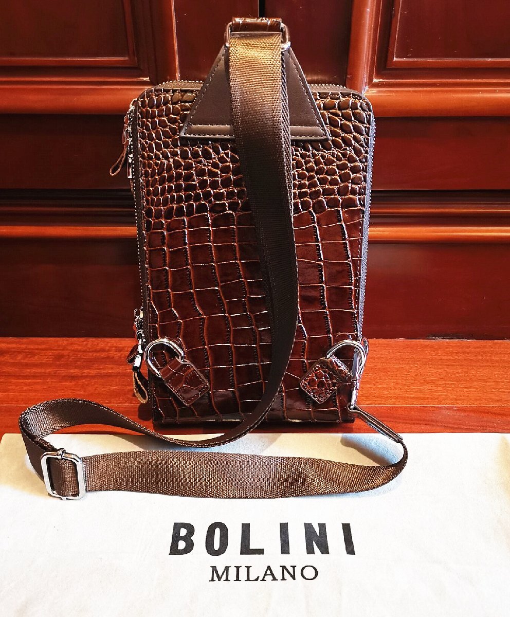 最上級逸品*18万◆イタリア・ミラノ発*BOLINI/ボリニ・最上級牛革・クロコダイル*ショルダーバッグ/リュックサック・茶色_画像6