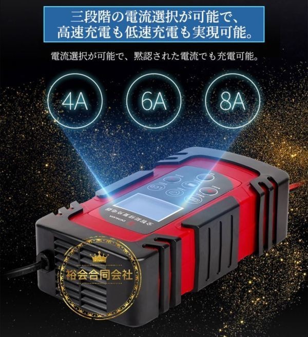 自動 バッテリー充電器 定格8A スマートチャージャー 12V/24V対応 バッテリー診断機能付 AGM/GEL車充電可能★保証付き★顧客満足度100％★の画像5