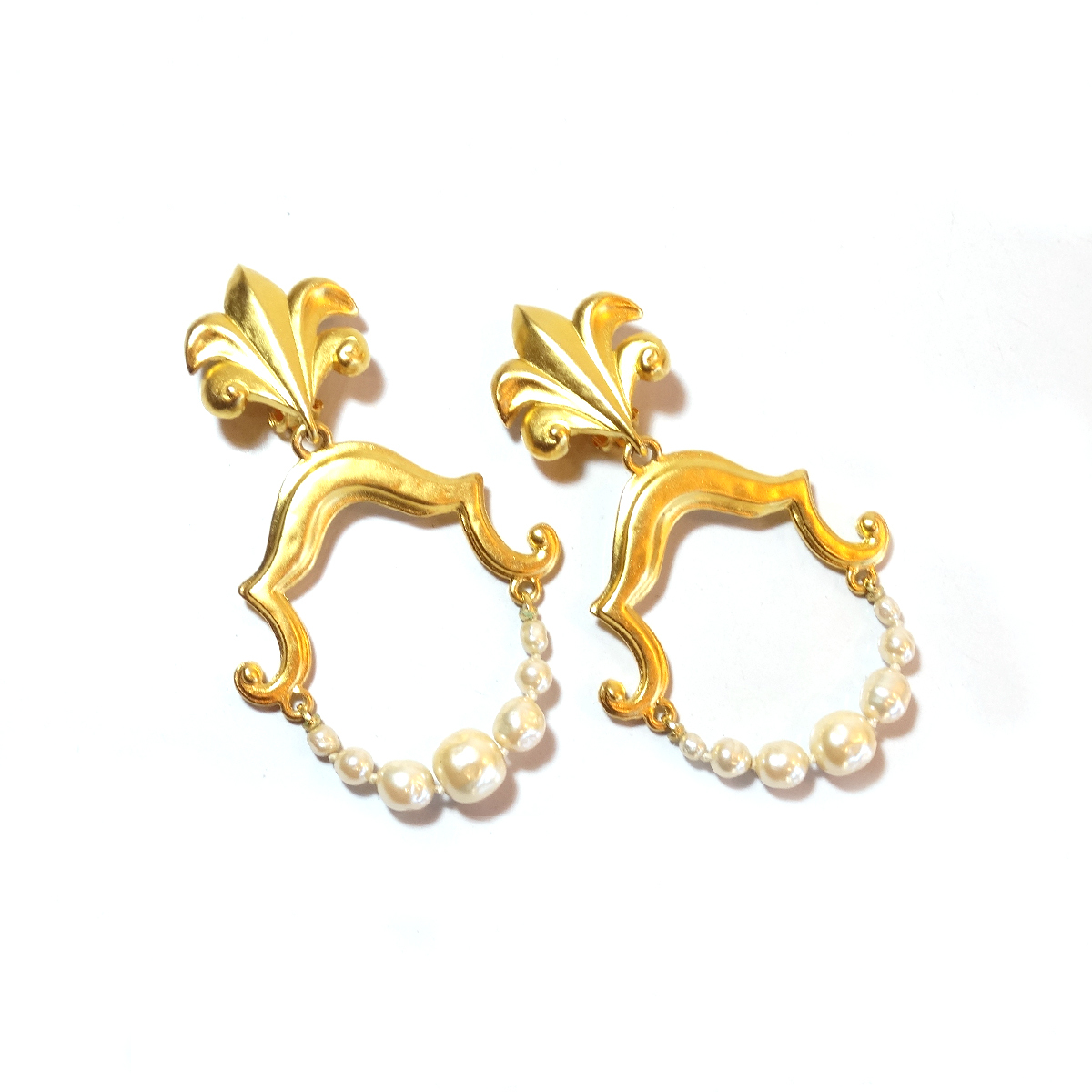 France Karl Lagerfeld Vintage Earrings カールラガーフェルド フランス イヤリング ゴールド パール デザインイヤリング ヴィンテージ_画像1
