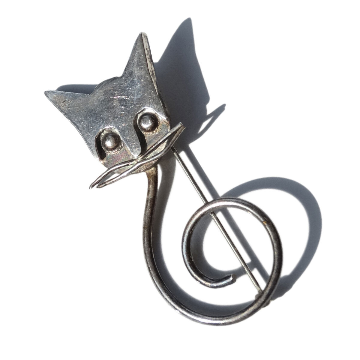 Vintage Mexico Silver 925 Cat Pin Brooch　ヴィンテージ　メキシカンジュエリー　ブローチ　猫_画像1