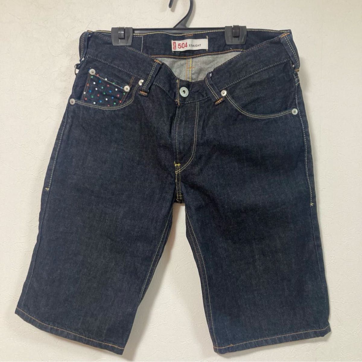 Levi's 504 W32 デニムハーフパンツ リーバイス　ショートパンツ　水玉デザイン　短パン　ジーパン ジーンズ 濃紺　限定