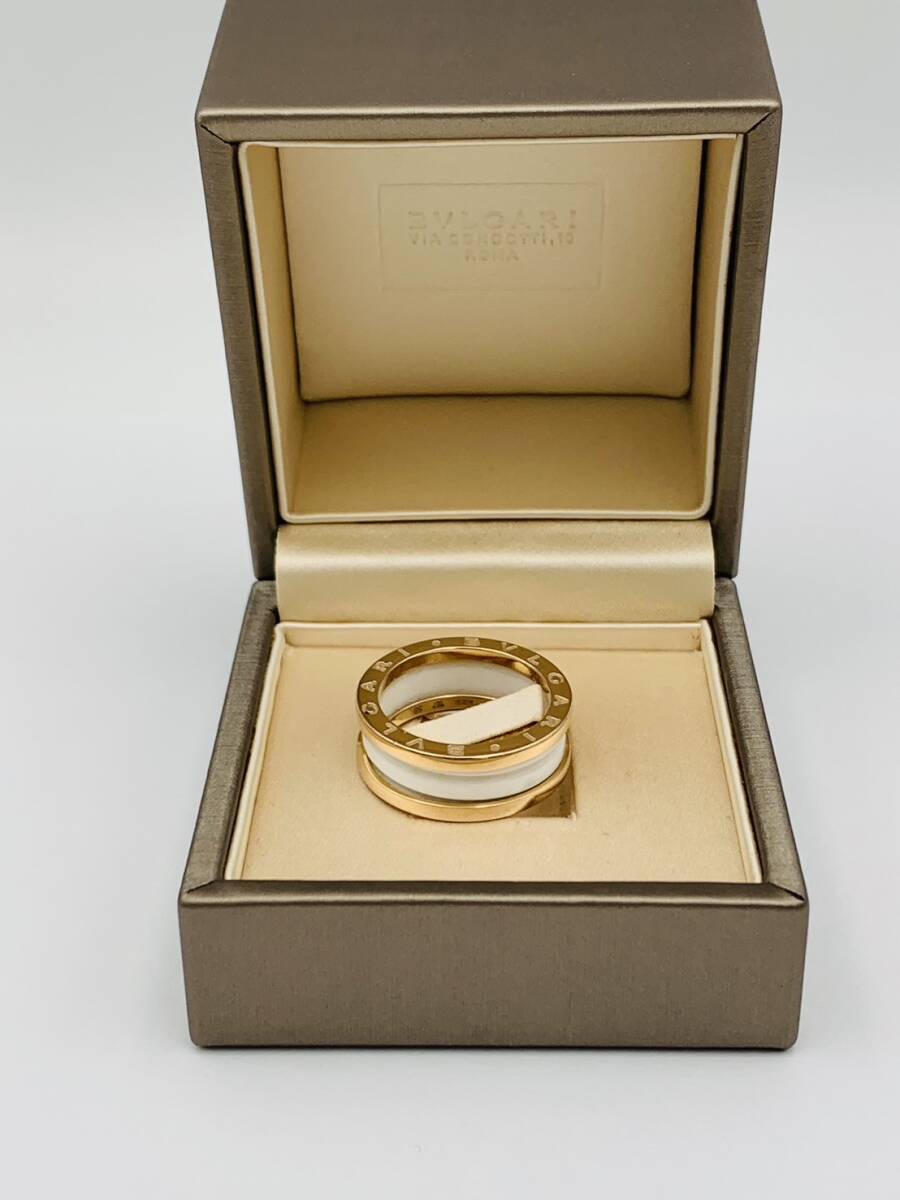 750 K18 ブルガリ BVLGARI ビーゼロワン 2バンド ゴールド ホワイトセラミック リング ♯58 重量約8.77ｇ アクセサリー 箱/付属付き_画像3