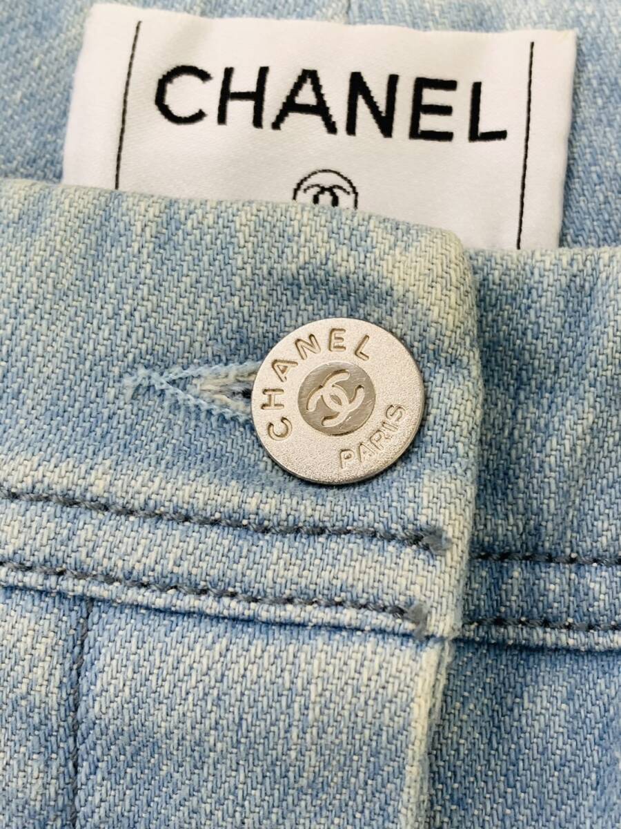  CHANEL シャネル ココボタン コットン パンツ デニム ジーンズ 半ズボン ボトムス レディース ライトブルー系_画像3