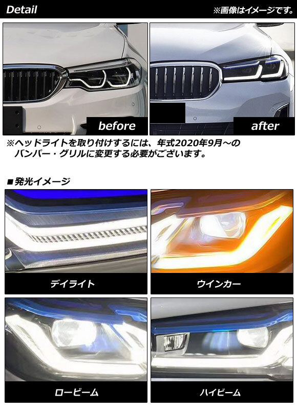 LEDヘッドライト BMW 5シリーズ G30/G31 前期 2017年02月～2020年09月 クリアレンズ 左ハンドル用 AP-LL447 入数：1セット(左右)_画像2