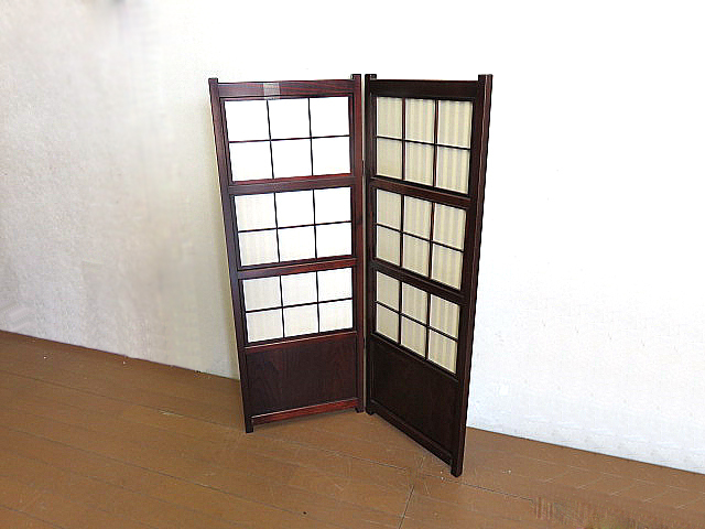 民芸家具 2つ折り衝立 和家具/間仕切り/パーテーション/玄関/和室/茶室 民芸家具 2つ折り衝立 和家具/間仕切り/パーテーション/玄関