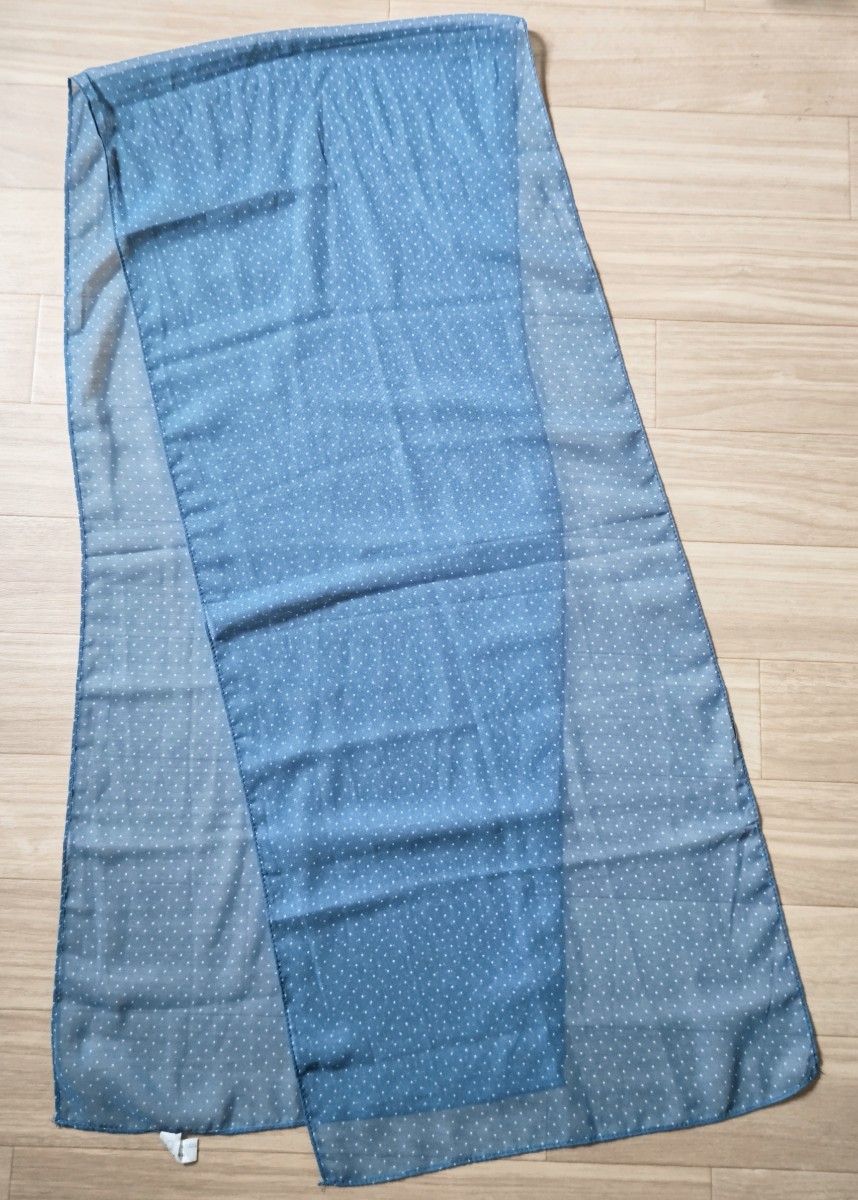 ブルー系 スカーフ ストール ドット 総柄 ブルーに白の水玉