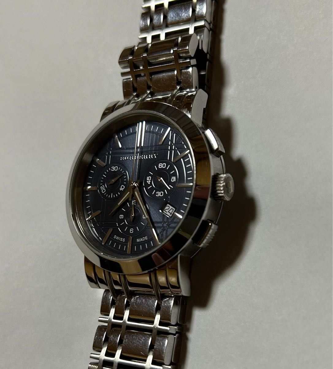  【美品】稼働 バーバリー　BU1360   ネイビー文字盤　クロノグラフ メンズ腕時計 