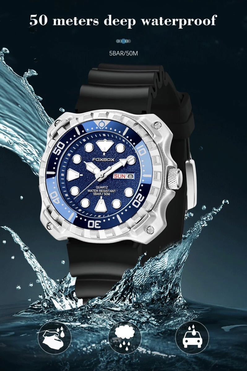 新作 メンズ腕時計 オマージュ ダイバー ズウォッチ ベゼル可動 カレンダー スーツ 防水腕時計 人気モデル 1463a現品のみの画像9
