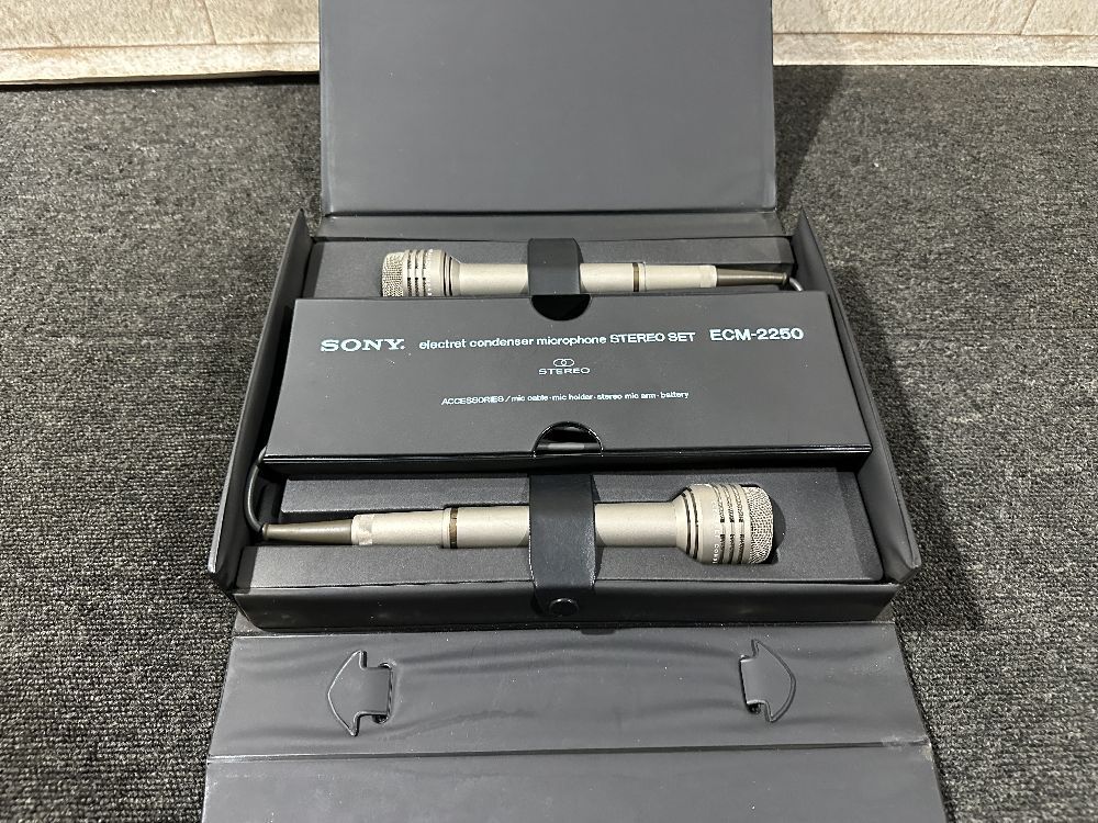 4●〇 SONY electret condenser microphone STEREO SET ECM-2250 ヴィンテージ マイク / ソニー 〇●_画像1