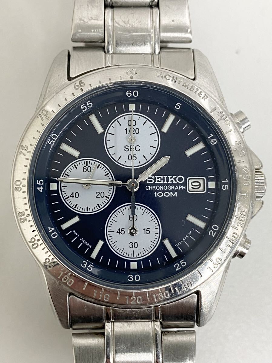 3K031 SEIKO セイコー クロノグラフ 100M ネイビー文字盤 7T92-0DW0 メンズ クォーツ 腕時計_画像1