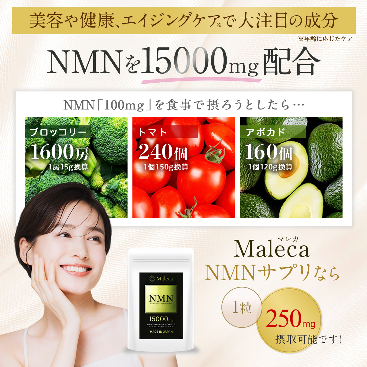 NMN 15000㎎ 日本製 プラセンタ レスベラトロール コエンザイム コラーゲン配合 30日分 60カプセル 純度99%以上 国内GMP認定 サプリメントの画像1