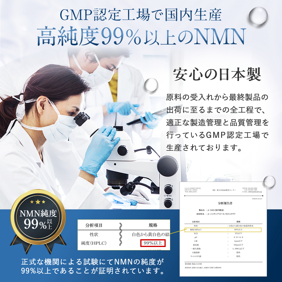 NMN 15000㎎ 日本製 プラセンタ レスベラトロール コエンザイム コラーゲン配合 30日分 60カプセル 純度99%以上 国内GMP認定 サプリメントの画像6