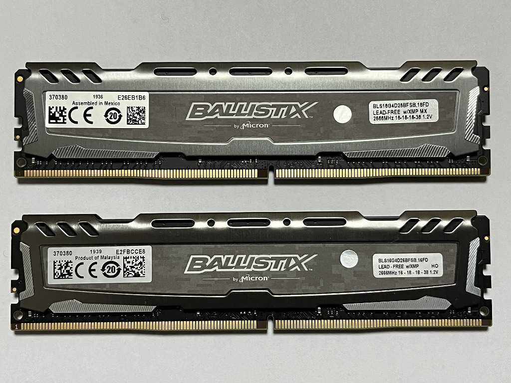 32GB（16GBｘ2枚）BALLISTIX DDR4-2666MHz 中古品の画像1