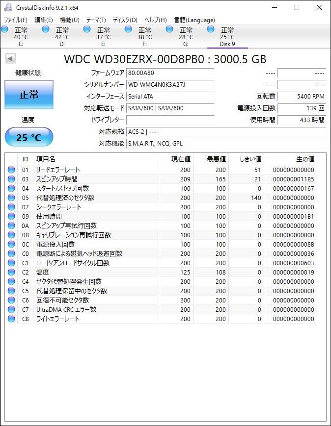 WesternDigital WD30EZRX 3.5インチ 3TB HDD SATA　433時間_画像4