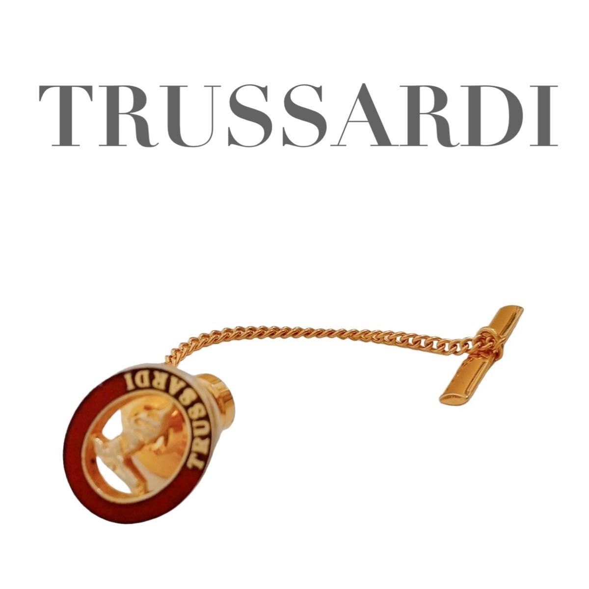 美品 TRUSSARDI トラサルディ ネクタイピン チェーン付き ゴールド