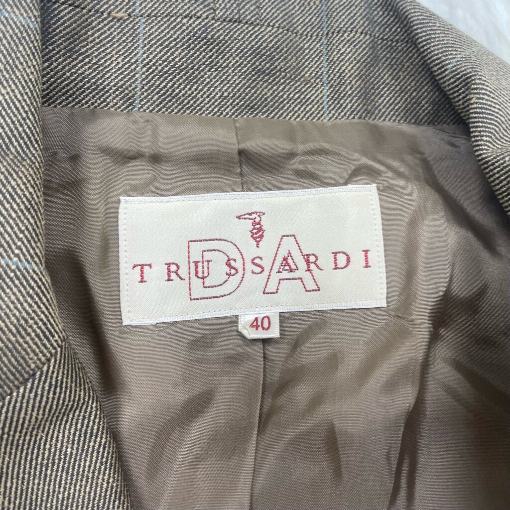 1円～　A-4　60　TRUSSARDI　トラサルディ　イタリア　サイズ40　テーラードジャケット ウール シルク20％ チェック ヴィンテージ レトロ　_画像4