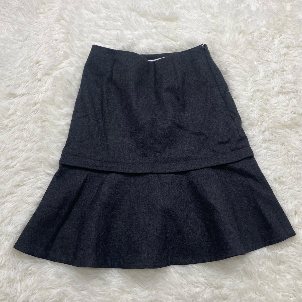 1円～　A-5　60　M-PREMIER BLACK　エムプルミエ　スカート　フレアスカート　ダークグレー　サイズ34　ウール　_画像1