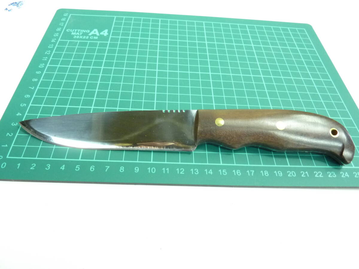 ２６．サバイバルナイフ シースナイフ BRONZEO KNIVES 革ケース付 ウッドハンドル フィッシング キャンプ【未使用・保管品】の画像5