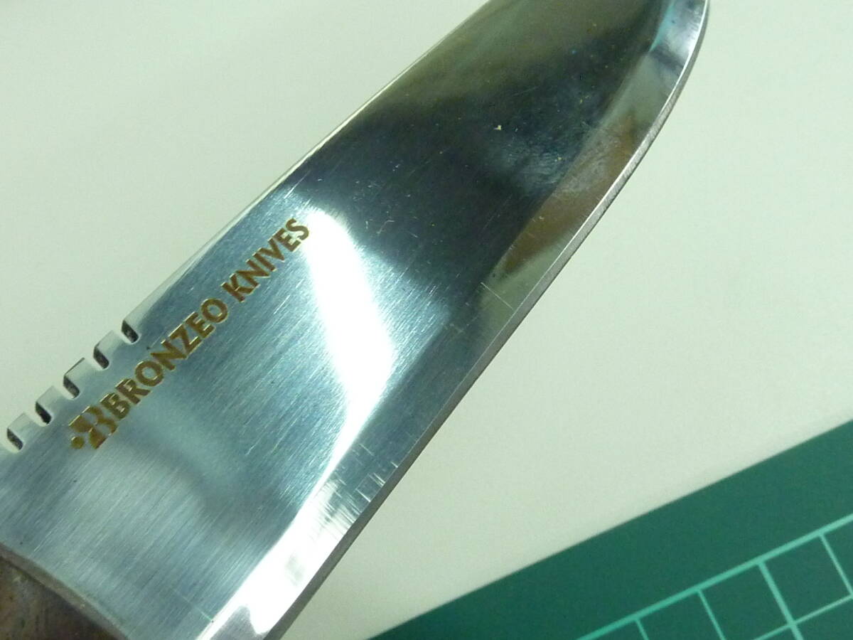 ２６．サバイバルナイフ シースナイフ BRONZEO KNIVES 革ケース付 ウッドハンドル フィッシング キャンプ【未使用・保管品】の画像2