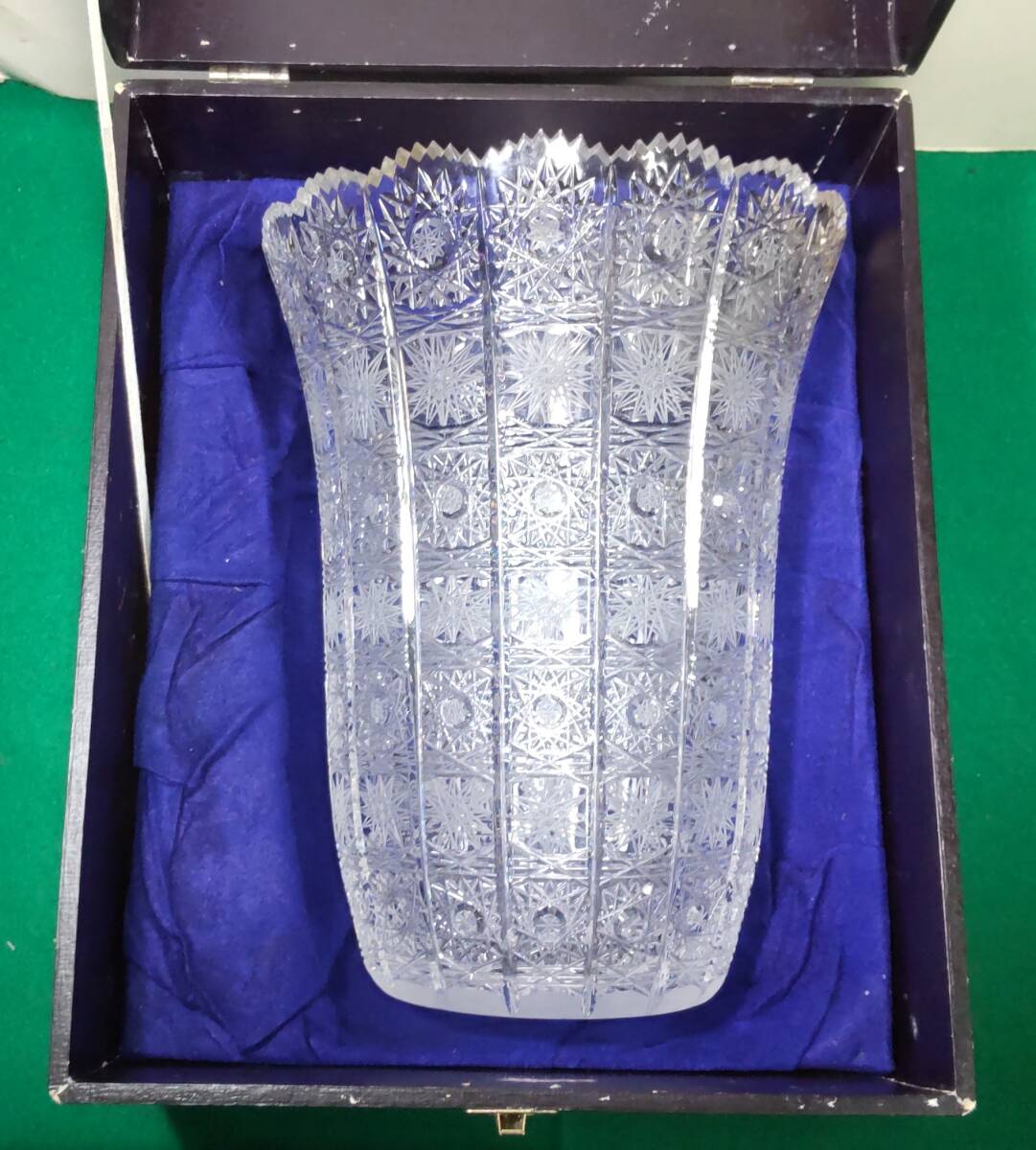 CZECHOSLOVAK BOHEMIA GLASS ボヘミアガラス 500PK クリスタル 26cm 4.5kg ハンドカット フラワーベース 花瓶 58210-500-10●H3510_画像1