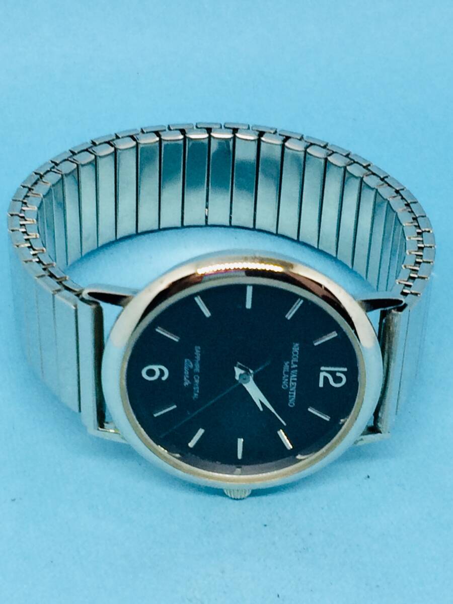 (E23)シックな(*'▽')NICOLA・VALENTINO（電池交換済み）シルバー・メンズ腕時計USED（送料全国一律185円）素敵な時計です。_画像6