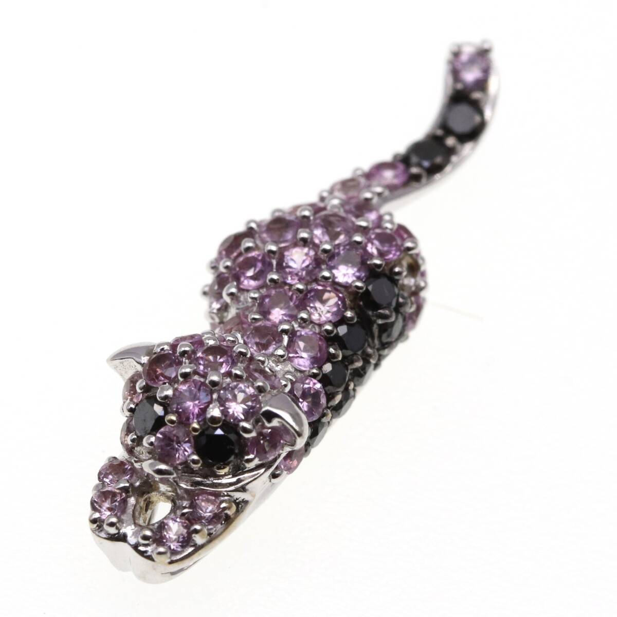 大切な K18WG ネックレストップ ダイヤモンド ジュエリー アニマルシリーズ キャット 猫 0.63ct 0.14ct×ピンクサファイア ホワイトゴールド