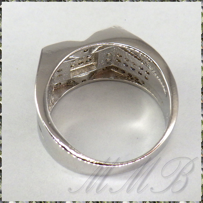 [RING] 925 Sterling Silver Plated Micro Pave シャイニング マイクロ クリスタル ファイブ スクエア デザイン 12mm シルバー リング 19号_画像4