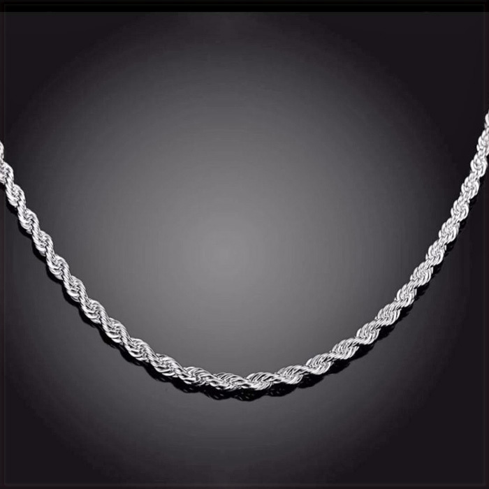 [NECKLACE] 925 Sterling Silver Plated 4MM シャイニング ツイスト ロープ チェーン シルバー ネックレス 550mm (20g)_画像4