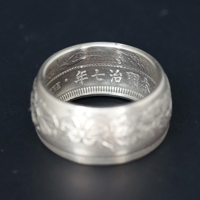 [RING] большой Япония Meiji 7 год 420 GRAINS TRADE DOLLAR 900 FINE America tray dodala- серебряная монета серебряная монета монета дизайн 13mm кольцо 20 номер 