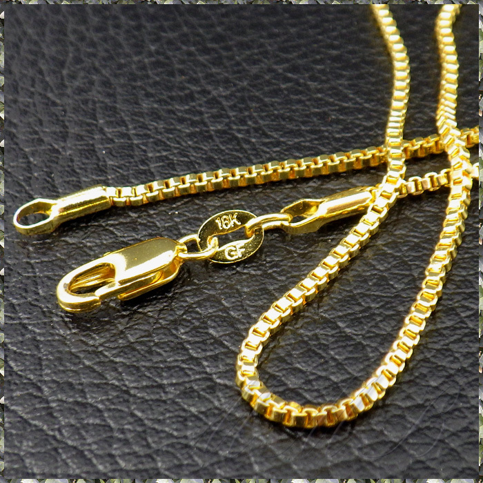 [NECKLACE] 18K Gold Filled ゴールド ボックス ベネチアン チェーン ショート ネックレス 1.5x460mm (4g) 【送料無料】_画像2