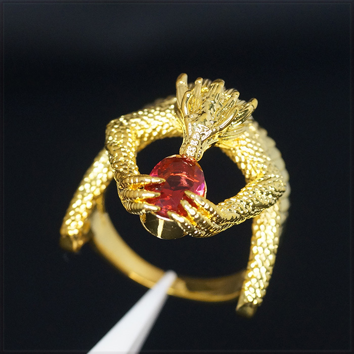 [RING] 18K Gold Plated Luxury Dragon Ruby ドラゴンがルビー持ったデザイン ラグジュアリー ゴールド リング 25号_画像1