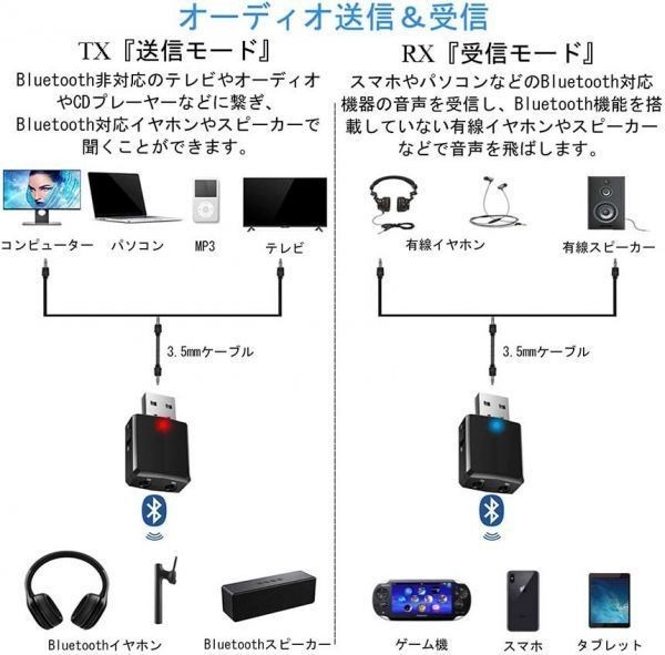 即納 Bluetooth5.0 レシーバー トランスミッター 一台二役 3.5mm RCA ブルートゥース 受信機 送信機 EDR対応 ワイヤレス 高音質再生の画像2