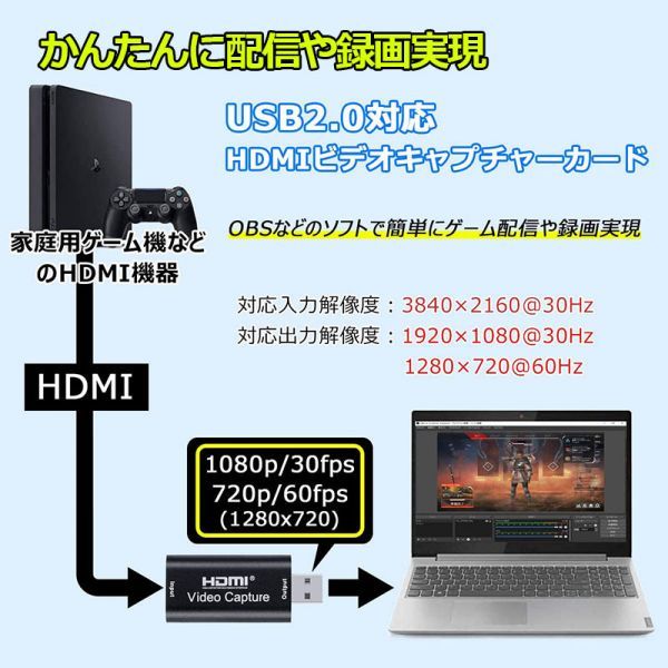 即納 HDMIキャプチャカード HD 1080P ビデオキャプチャ 録画 配信用、HDMI キャプチャー ビデオキャプチャ DSLR ビデオカメラ ミラーレス_画像4