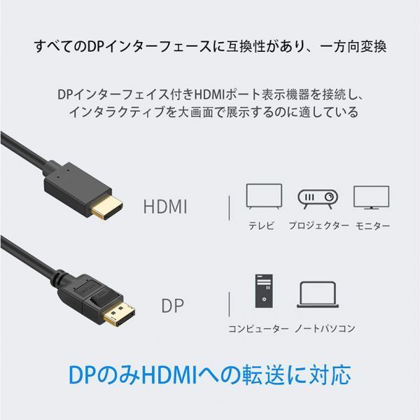 即納 Displayport to HDMI 変換ケーブル 3M 4K解像度 音声出力 DP Male to HDMI Male Cables Adapters ケーブル ディスプレイポートto HDMIの画像5