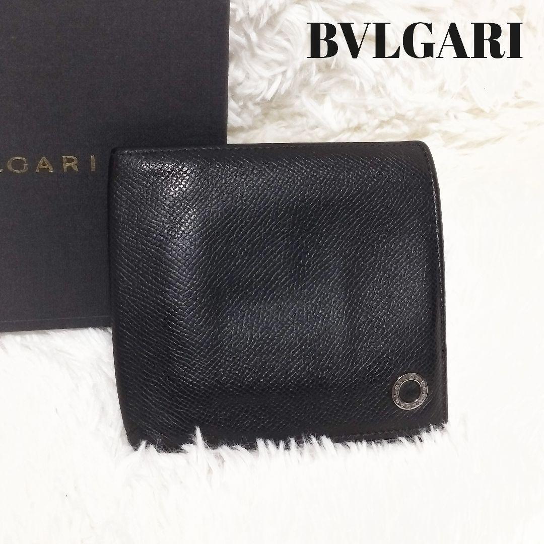 1円出品 BVLGARI ブルガリ 二つ折り財布 折財布 ビーゼロワン サークルロゴ 黒 ブラック レザー 牛革_画像1