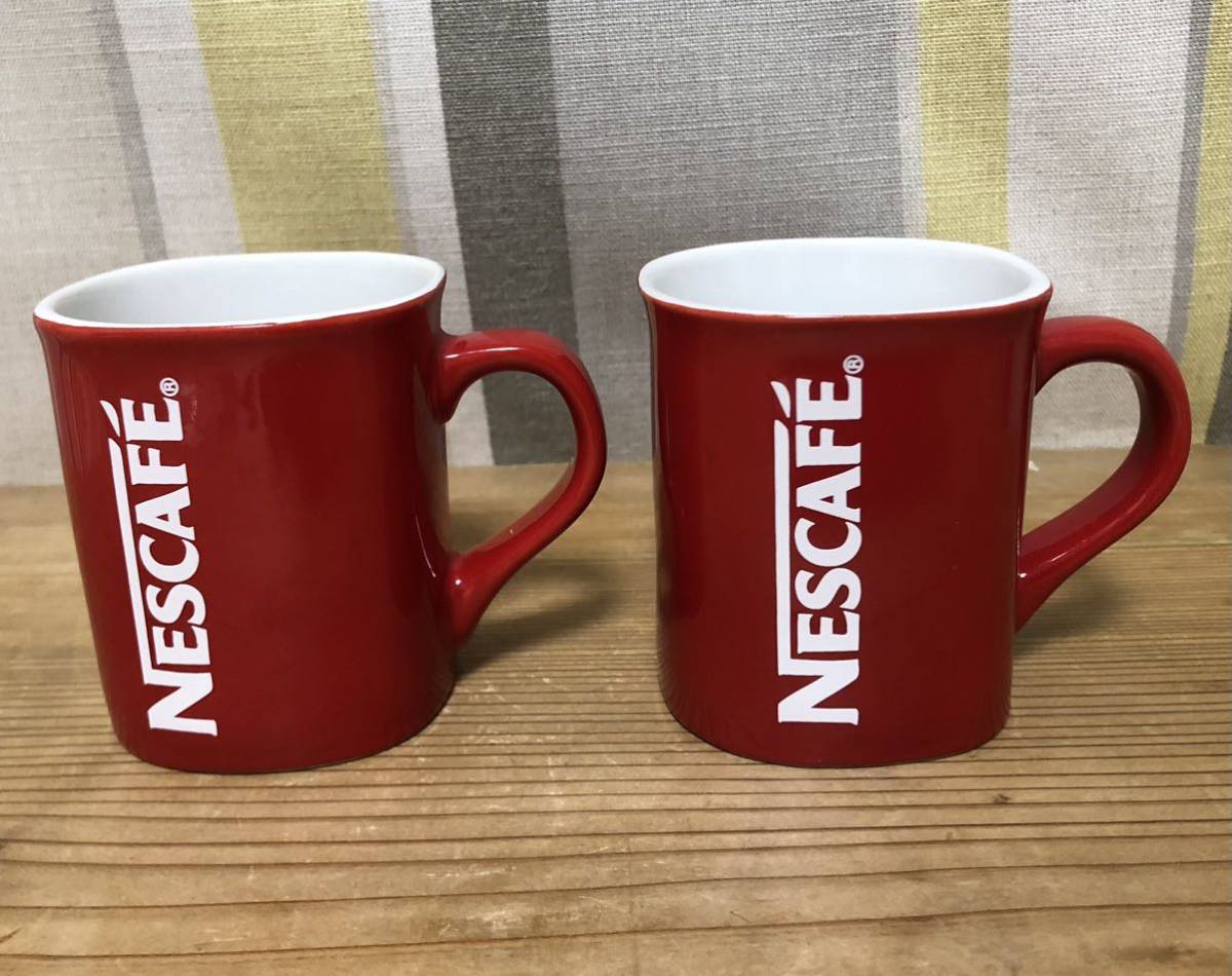 NESCAFE★マグカップ★陶器★2個セット★レッド★約W10×H8.4×D7.3cm_画像1