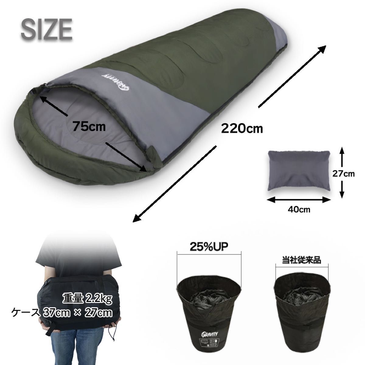 新品 寝袋 シュラフ 枕付き 丸洗い可能 防災 旅行 車中泊 アウトドア キャンプ 来客用 210T コヨーテ