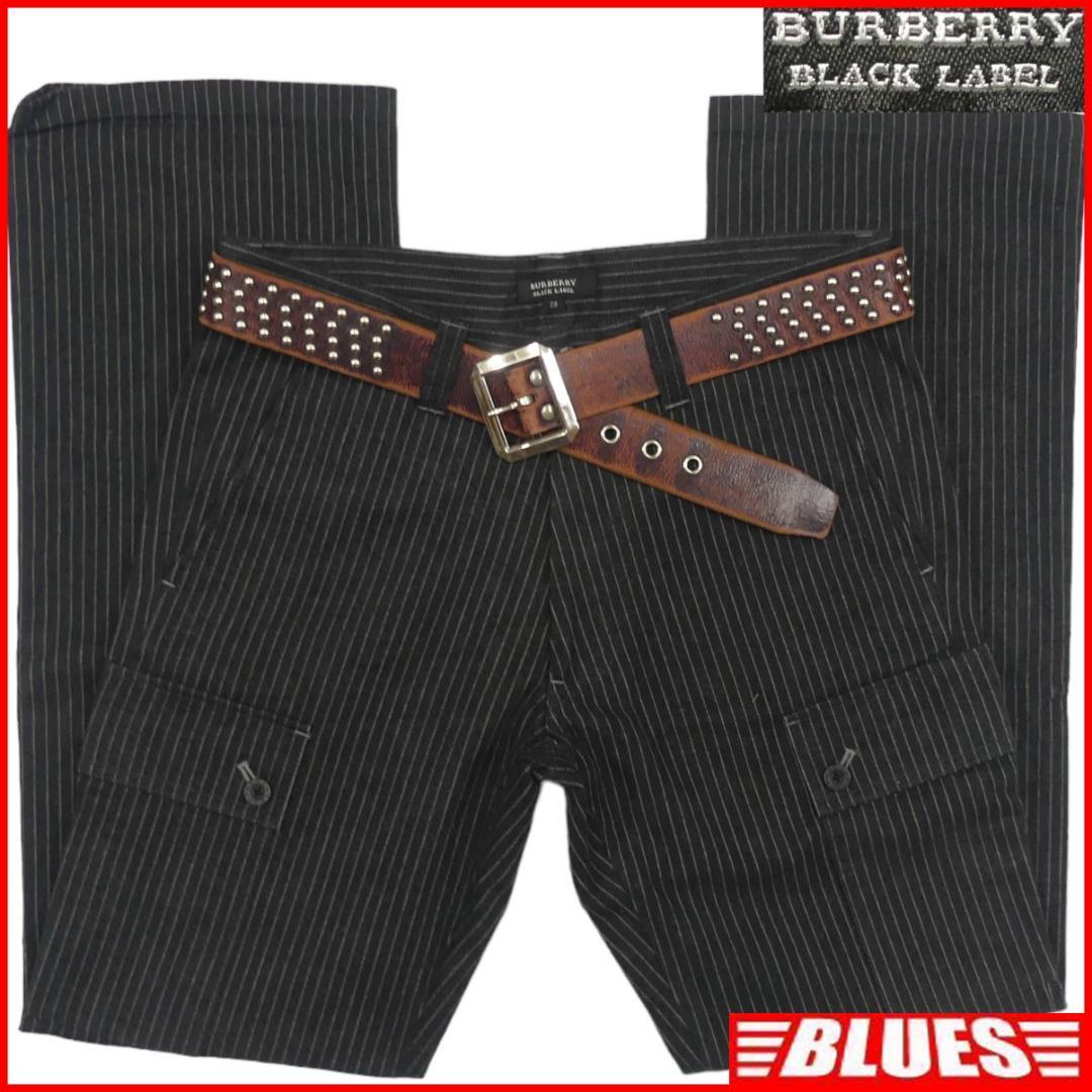 即決★BURBERRY BLACK LABE★W31位 カーゴパンツ 廃盤 バーバリーブラックレーベル メンズ 73 黒 ノバチェック ストライプ 刺繍