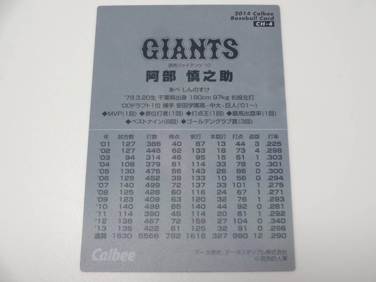 2014 カルビー スペシャル限定 チェンジングカード CH-4 読売ジャイアンツ 10 阿部 慎之助の画像2