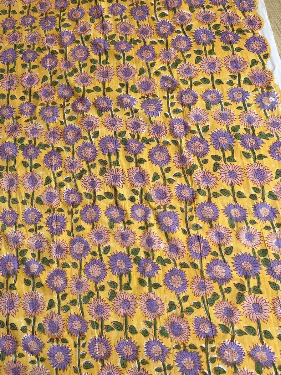 インド綿　3m 紫の向日葵　ブロックプリント　ハンドブロックプリント　ハンドメイド　手仕事　更紗　木綿