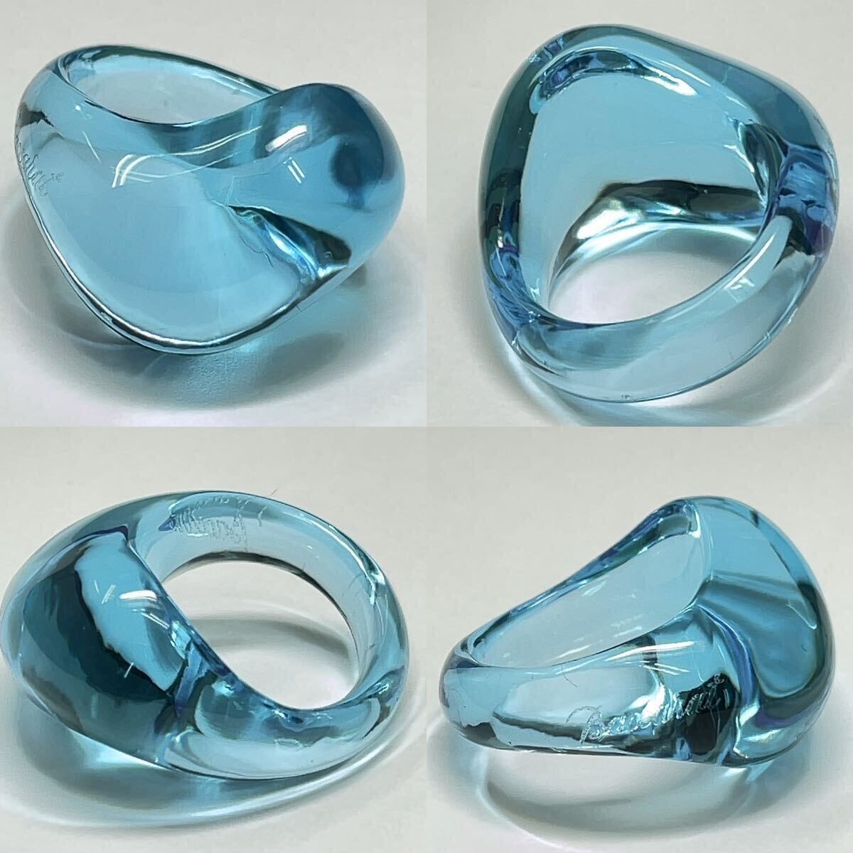 ①☆Baccarat バカラ リング 指輪 クリスタル ガラス #9 GALET ガレ ペールバイオレット ライトブルー パルム(光で色変) 箱_画像4